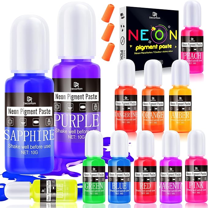 Neon Pigment Paste, 12 Colors Pigment Paste for Epoxy Resin, Opaque Resin Pigment, Vibrant Color Easily Mix for Making Jewelry, Bath Bombs, Soap, Candles, Halloween Themes, Nail Art, Slime/Coasters