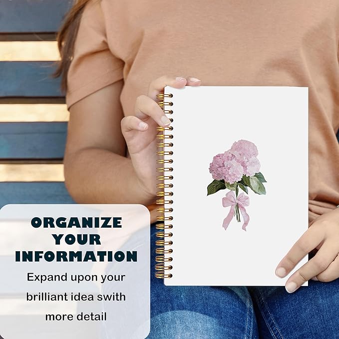 Hydrangea Pink Floral Notebook, Floral Notebook Journal Journaling for Note Taking, Aesthetic Spiral Notebook Journals for Writing, Spiral Notebook 5.5x8.3 Inch