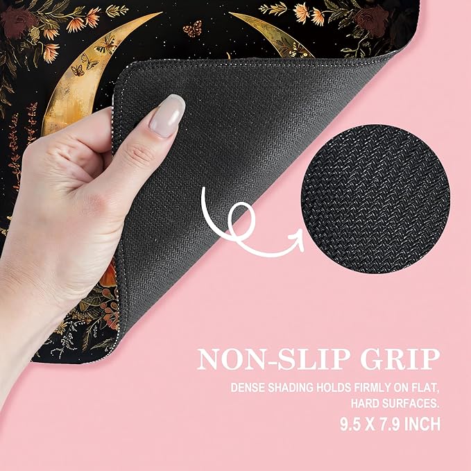 Moody Gothic Floral Butterfly Moon Mouse Pad, Dark Contemporary Botanical Mousepad for Desk Home Office Dorm Computers Laptop, Witchy Celestial Office Supplies Desk Accessories, 9.5x7.9 Inch