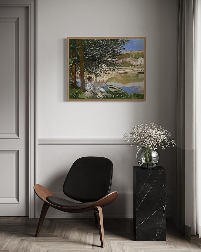 On the Bank Claude Monet Wall Art Print Poster, Impressionist Painting Wall Art Wall Decor, for Bedroom and Living room Bathroom Decor 115 (On the Bank, 8 x 10 inches, Wood Frame)