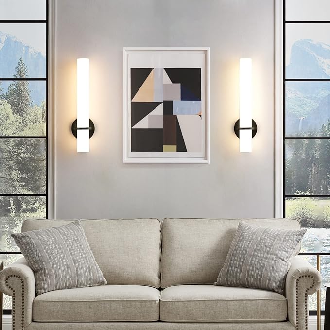 Black Wall Sconces Set of 2, 18 inch Bathroom Sconces with Acrylic Shade 18W 3000K LED Dimmable Modern Wall Sconces Wall Lights for Bedroom Living Room Hallway Stairway