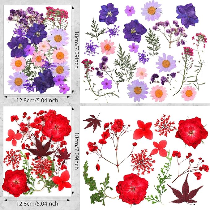 Nuanchu Dried Flower for Crafts Resin Pressed Flowers Bulk Real Dried Wildflowers Leave Natural with Tweezer for Resin Mold Scrapbooking DIY Nail Soap Candle Cake Card Making Christmas Craft Supplies