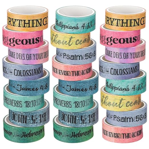 Janlaugh 24 Rolls Christian Washi Tape Gifts Bulk Religious Inspirational Scripture Supplies Bible Verse Tape for Bible Study Journaling Crafting Christmas Stocking Stuffers Gift(Rainbow)