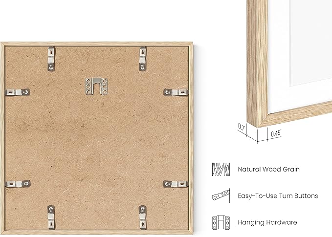 HAUS AND HUES Beige Oak Wood 12x12 Picture Frames - Set of 25, Square Frames with Mat, Modern Frames for Gallery Wall Display (12x12 in, Beige, Set of 25)