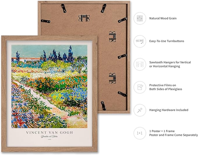 Monem Art Vintage Van Gogh Poster - Retro Impressionism Print - Garden at Arles, Colorful, Aesthetic, Beautiful - Gift for Artist, Friend - Wall Decor for Home, Office, 8x10 Beige Framed