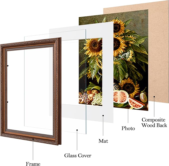 eletecpro 8x10 Picture Frames Set of 4, Vintage Photo Frame with Glass, Frames 8 x 10 Display 5x7 Photo with Mat or 8x10 without Mat for Tabletop or Wall Decor, Bronze