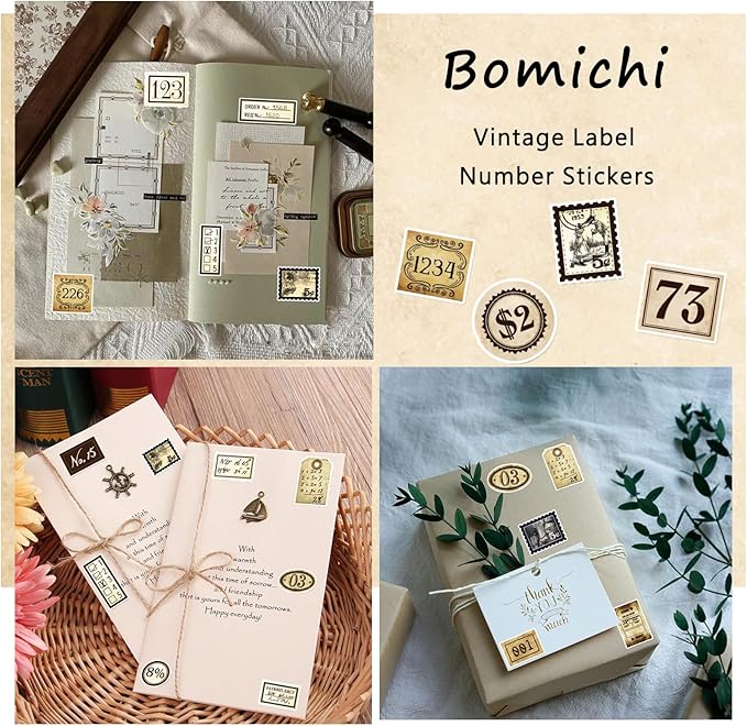 190 Pcs Vintage Label Number Stickers, Retro Tag Aesthetic Stickers for Scrapbooking Junk Journal Bullet Journal Collage Diary DIY Crafts