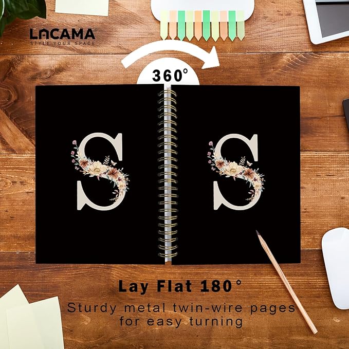 Lacama Black Initial Letter S School Notebook Journal, Cute Wildflower Personalized Spiral Notebook, School Supplies, Customized Monogrammed Gifts, Birthday Gifts for Women, Office Supplies