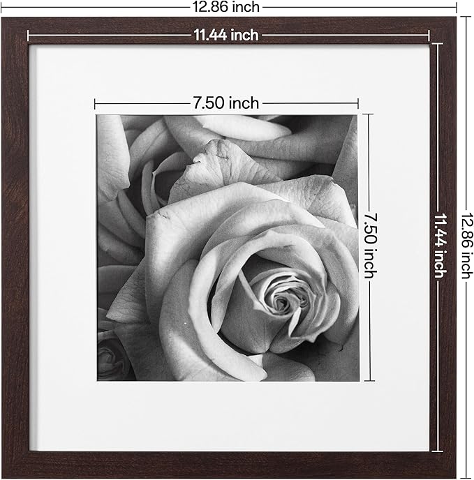 eletecpro 12x12 Picture Frames Set of 9 with Mat for 8x8 Photos or without Mat for 12x12, Square Gallery Wall Decor Collage for Picture Display, Walnut Brown Frame Set for Wall Hanging