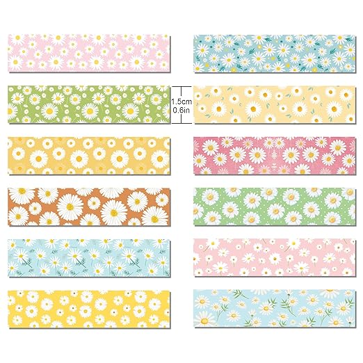 12 Rolls Daisy Washi Tape Set - Spring Summer Flower Decorative Tape for Journals, Planners, Scrapbooking, Packaging & Crafts DIY - 12 Unique Patterns