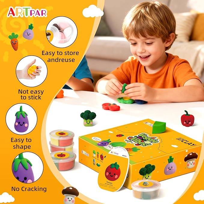 Air Dry Clay Kit for Kids - Vegetable Modeling Magic Clay Set, Soft & Non-Sticky with Tools & Tutorials, DIY Classroom Art Activities,School Crafts & Party Favors Birthday Festive Gifts