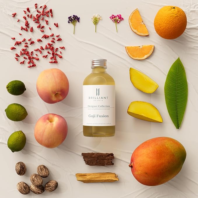 Brilliant Scents Goji Fusion Fragrance Oil 120ml - Premium Diffuser Oil for Home, Office, Hotels - Long Lasting, Plant-Based, Meets IFRA Standards, USA-Made - Goji Berry, Mango, Sweet Lime