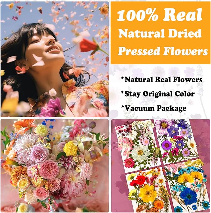 85 Pcs Dried Pressed Flowers for Resin Molds, Real Natural Flowers Leaves for DIY Crafts, Nails, Jewelry, Soap and Candle Making