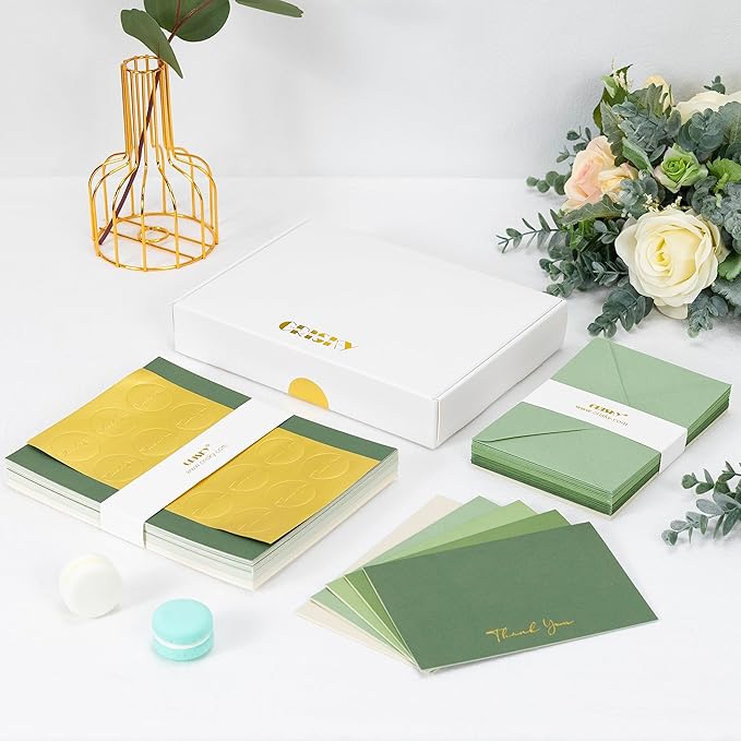 Crisky Sage Green Thank You Cards with Envelopes & Stickers， 50 Pack Bridal Shower Graduation Thank You Cards Small Business, Wedding Baby Shower Birthday Funeral Notes Bulk