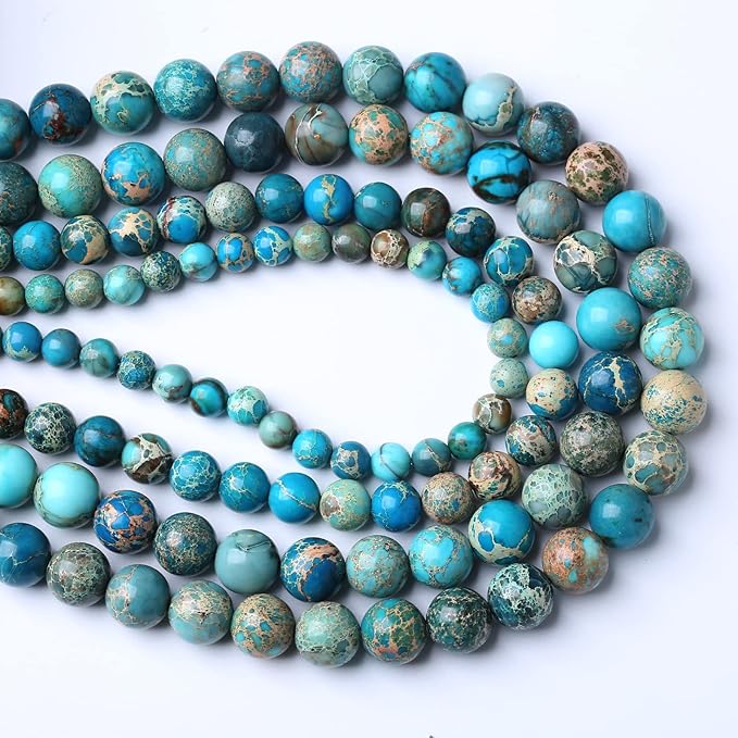 32PCS 12mm Natural Blue Imperial Jasper Beads Round Loose Stone Beads for Jewelry Making for Jewelry Making DIY Bracelet Necklace 15 Inch,Energy Stone Healing Power (12mm, Blue Imperial Jasper Beads)