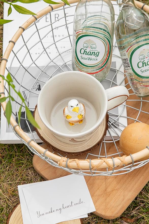 DIHOclub Eagle Coffee Cup Ceramic 3D Wild Animal Inside Mug,Cute Cartoon Handmade Figurine Mugs,Holiday and Birthday Gift for Coffee Milk Tea Lovers,12 OZ(Grey Eagle)