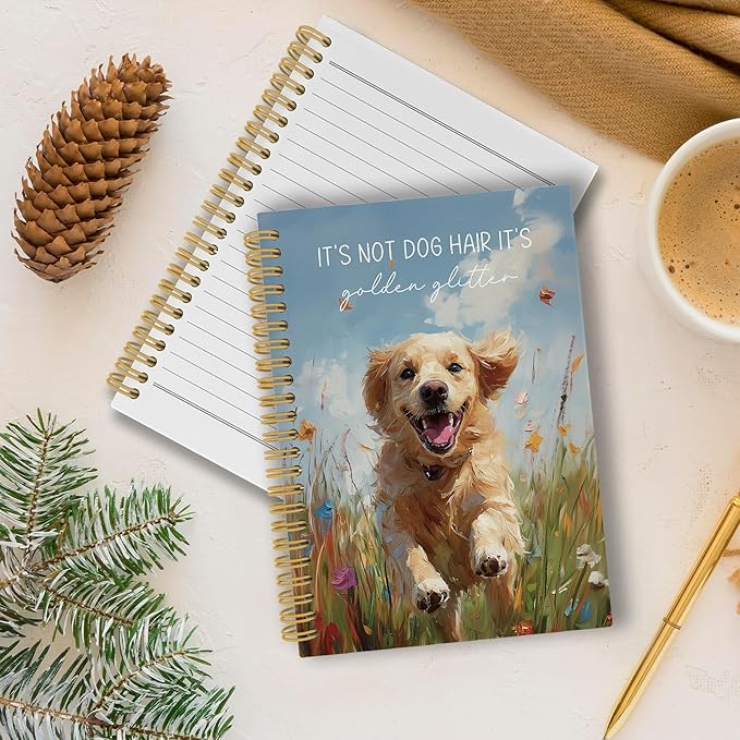 Golden Retriever Journal Notebook - Dog Wildflower Floral Notebooks College Ruled for Work School, Golden Retriever Gifts for Women, Dog Office Supplies, Hardcover Spiral Notebook 5.5"x8.3"