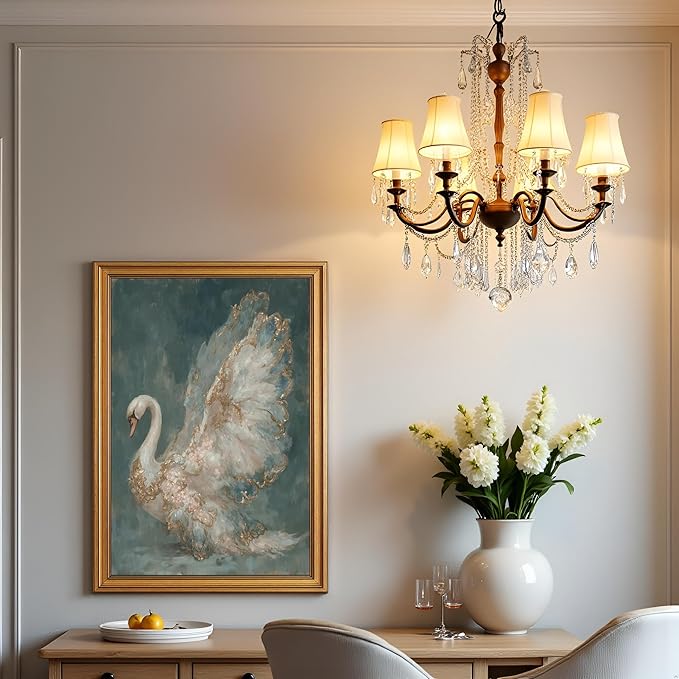 okudolit Gold Framed Vintage Swan Canvas Wall Art Print Luxury Animal Oil Painting Graceful Bird Artwork Picture Baroque Wall Decor for Living Room Bedroom and Office 16"x24"