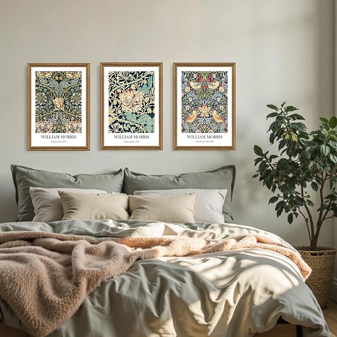 Fantasy Artists 3 Pieces Framed William Morris Wall Art Vintage Botanical Floral Art Wall Decor Painting Farmhouse Artwork Aesthetic Posters Prints for Living Room Bedroom Bathroom 16" x 24"