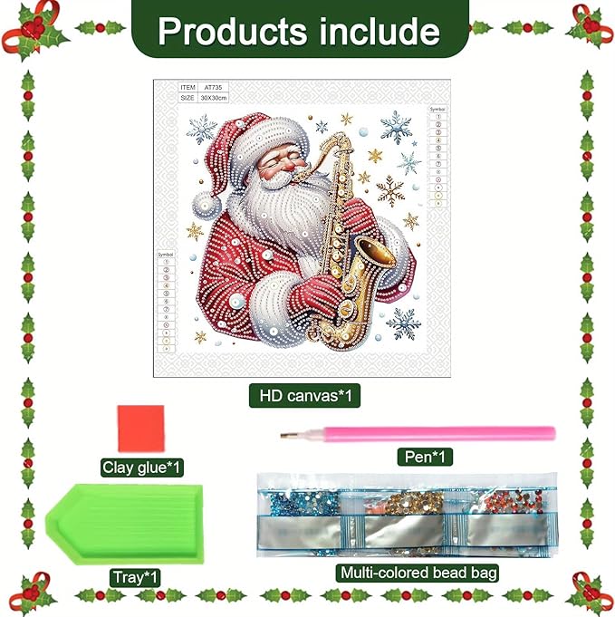 Tontut Diamond Painting Kits for Adult Beginners, Musical Father Christmas 5D Special Diamond DIY Crystal Rhinestone Crafts for Christmas Home Wall Decoration