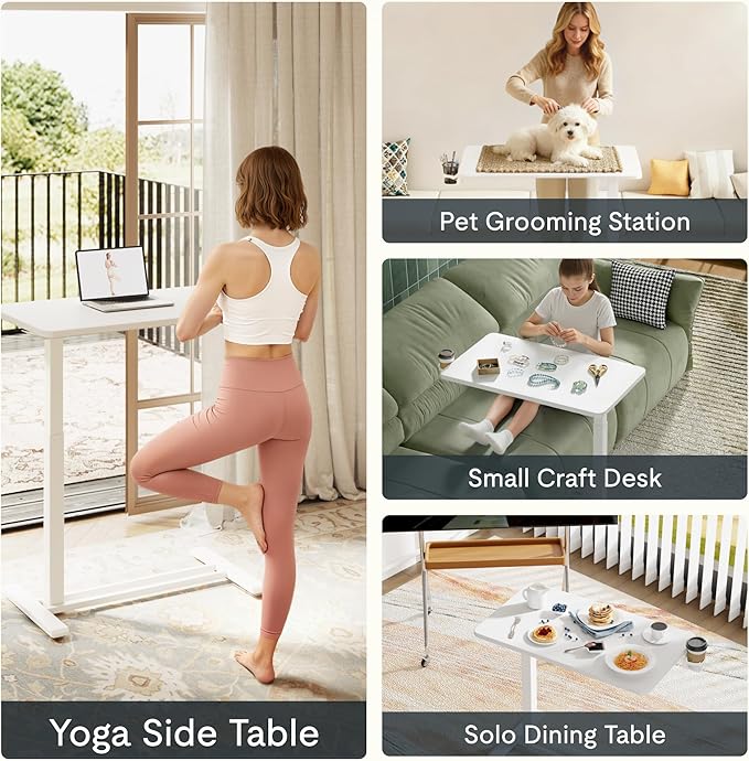 FLEXISPOT Mobile Standing Desk with Wheels Pneumatic Laptop Desk Rolling Computer Cart Movable Height Adjustable Small Sit Stand Desk Computer Workstations Home Use(27.6" W x 15.7" D,Mahogany)