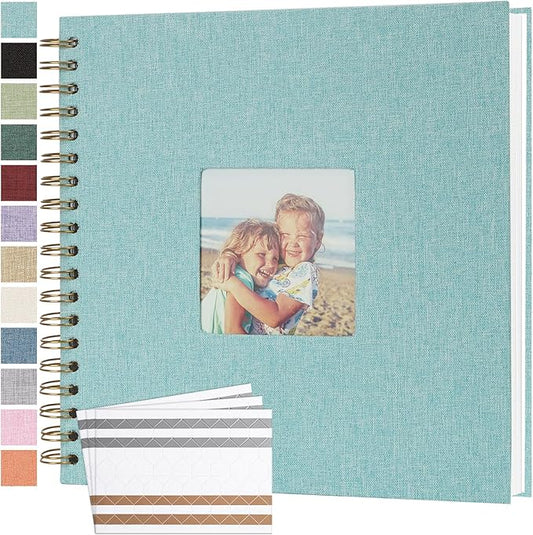 Scrapbook Photo Album 10x10 Inches 80 Pages Hardcover Kraft Paper Linen Cover Scrap Book Memory Book DIY Scrapbook Albums for Wedding Baby Boyfriend Travel Anniversary Family, LightBlue