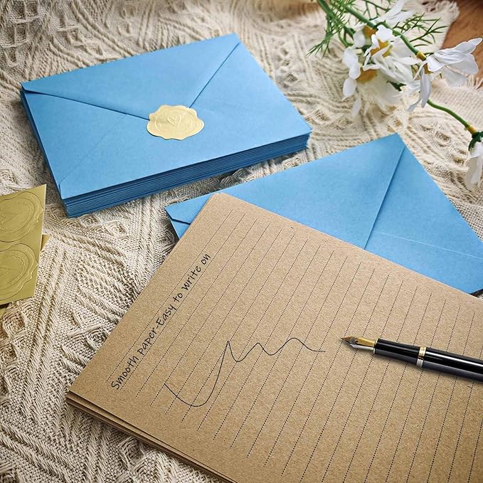 Stationery Set,Premium Velvet-Touch envelopes 4x6 Envelopes 14 PCS with 28 PCS Stationery Paper,Unique Design Colors Stationery Set for Love Letter, Party Invitations (Ivory White)