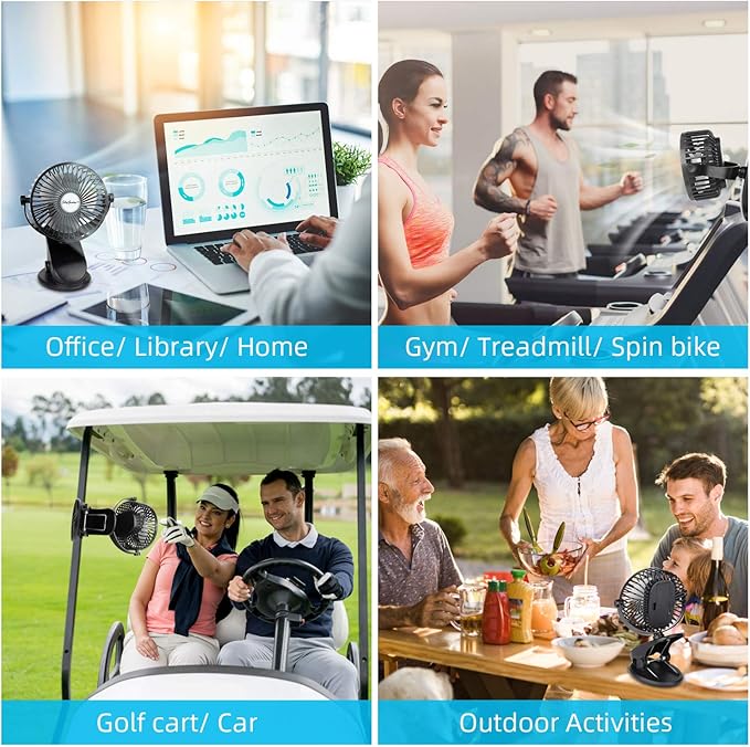 SkyGenius Battery Operated Stroller Fan, Rechargeable USB Powered Mini Clip on Desk Fan