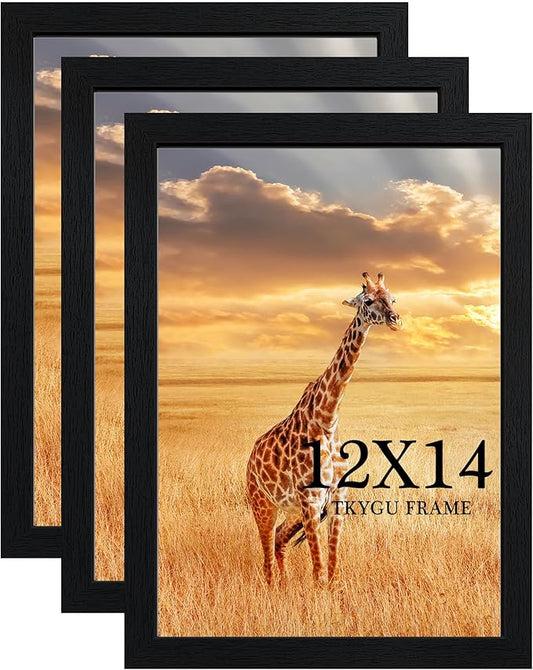 12x14 Picture Frame Black Set of 3,Wooden Frame 12x14 Wall Gallery Poster Photo frame with Durable Shatter Resistant Plexiglass for Wall Mounting Family -friend- wedding best gift
