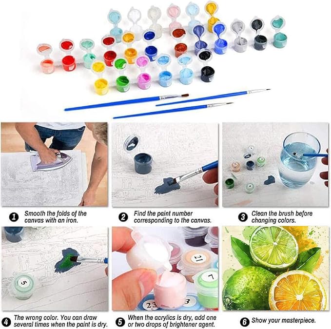 Clendo 6 Packs Paint by Numbers Kit for Adults Beginners, DIY Fruit Easy Adult's Paint by Numbers on Canvas, Acrylic Watercolor Number Artist Paint by Number Kit for Wall Decor(8x12 in)