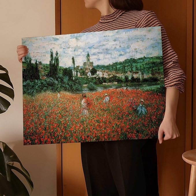 40+ Monet Famous Print Posters Poppy Field near Vetheuil by Claude Monet Impressionism Canvas Art Poster And Wall Art Picture Print Modern Family Bedroom Decor Posters Frame 12×18inch(30×45cm)