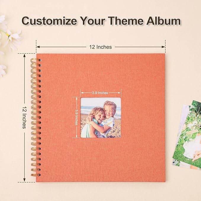Scrapbook Photo Album 12x12 Inches 80 Pages Hardcover Kraft Paper Linen Cover Scrap Book Memory Book DIY Scrapbook Albums for Wedding Baby Boyfriend Travel Anniversary Family, Orange