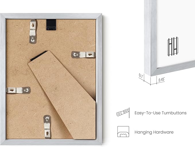 HAUS AND HUES 6x8 Silver Metal Picture Frame - Premium Aluminum Photo Display with Vertical Hanging & Tabletop Stand (6x8 in, Silver, Set of 1)