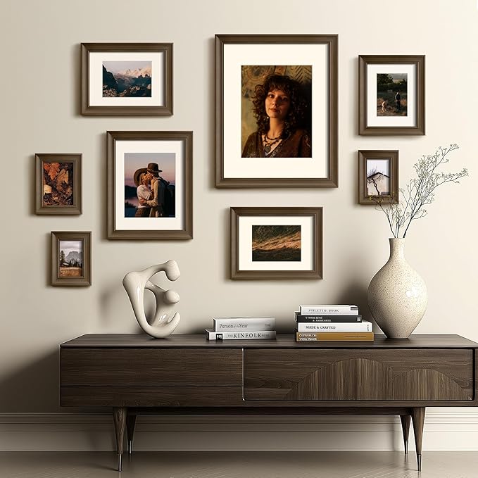 Yaetm 4x6 Picture Frame Set of 4, 1.4” Wide Molding & Brown Wood Grain Photo Frames with HD Tempered Glass, for Table Top & Wall Mounting (4 pack, Brown Wood Grain)