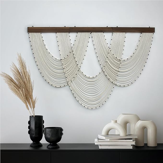 LB Large Macrame Wall Hanging, Beige Boho Tapestry Wall Hanging Macrame Wall Art Handmade Yarn Woven Wall Art Modern Home Decor Headboard Wall Decor for Bedroom Living Room Dorm Nursery, 47x30 Inch