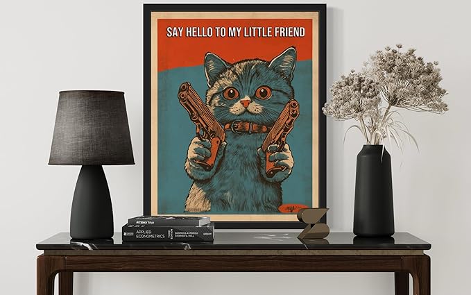 Say Hello Cat Art Poster Print, Kitten Painting Humor Portrait Pet Artwork Decor Gallery A8 (Say Hello Cat, 8 x 10 inches, Unframed)