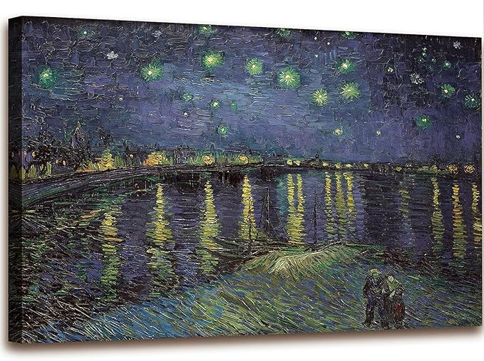 msspart Vincent Van Gogh Starry Night Over The Rhone Canvas Wall Art, Famous Painting Reproduction Landscape Pictures Artwork Print for Home Decoration 32"x48"