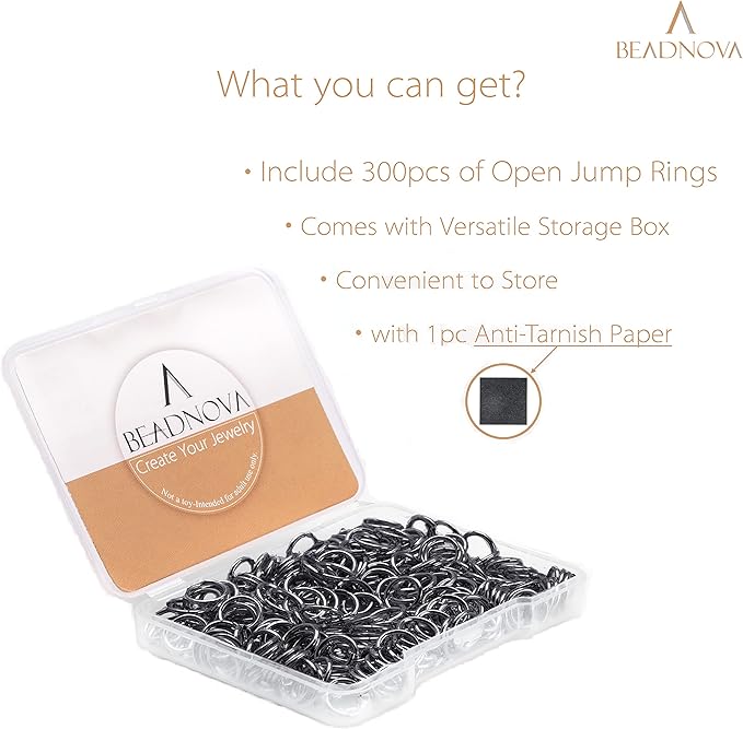 BEADNOVA 8mm Open Jump Rings Gun Black Jump Rings for Jewelry Making and Keychains (300Pcs)