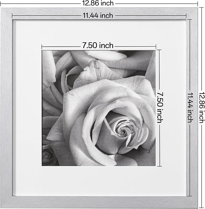 eletecpro 12x12 Picture Frames Set of 9 with Mat for 8x8 Photos or without Mat for 12x12, Square Gallery Wall Decor Collage for Picture Display, Silver Frame Set for Wall Hanging