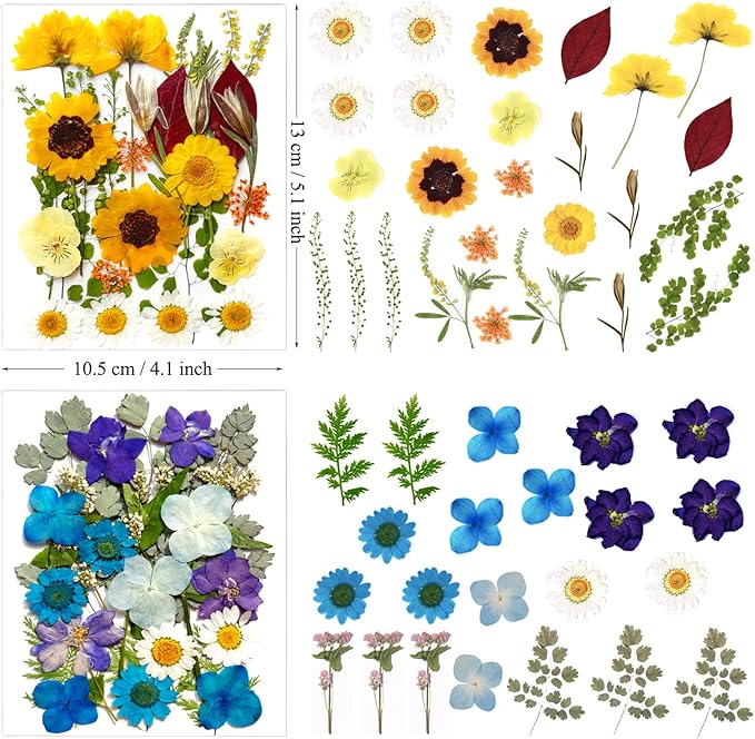 110 Pcs Pressed Dried Flowers for Resin Molds, Real Natural Flowers Leaves and Butterfly Bulk for DIY Art Nail Crafts, Jewelry, Candle, Soap Making