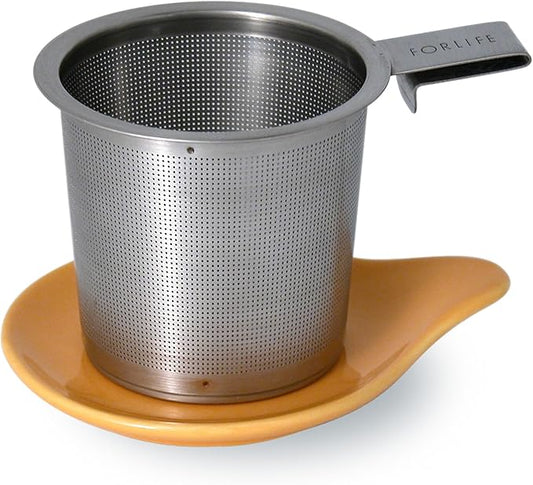 FORLIFE Hook Handle Tea Infuser and Dish Set, Mandarin