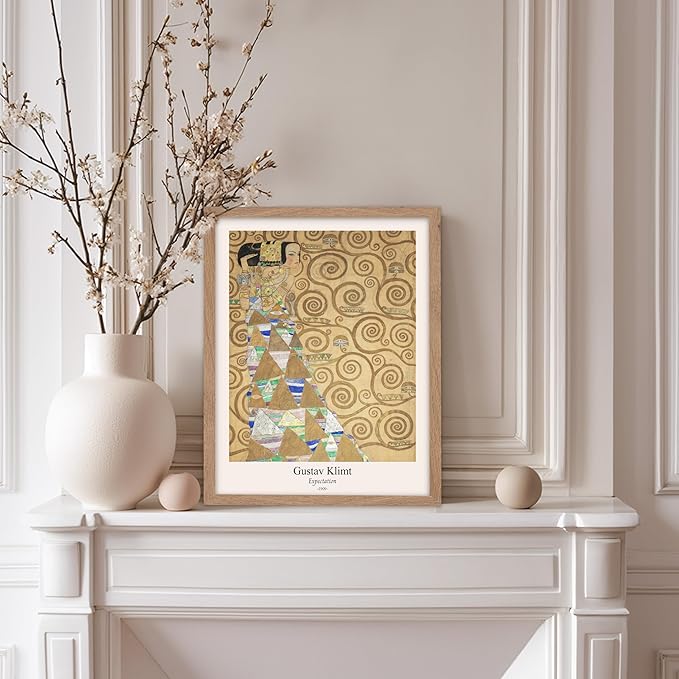 Poster Master Vintage Gustav Klimt Poster - Retro Expectation Print - Art Nouveau - Symbolism Art - Abstract Art - Aesthetic Art - Classic Painting - Living Room Wall Decor - 8x10 Beige Framed