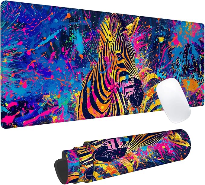 Vibrant Zebra Gaming Mouse Pad, Office Desk Mat, Anti-Slip Rubber Base Cool Aesthetic Mouse Pads for Computer Laptop Keyboard School Home Desktop Gamer Home Accessories Decor 31.5" x 11.8"