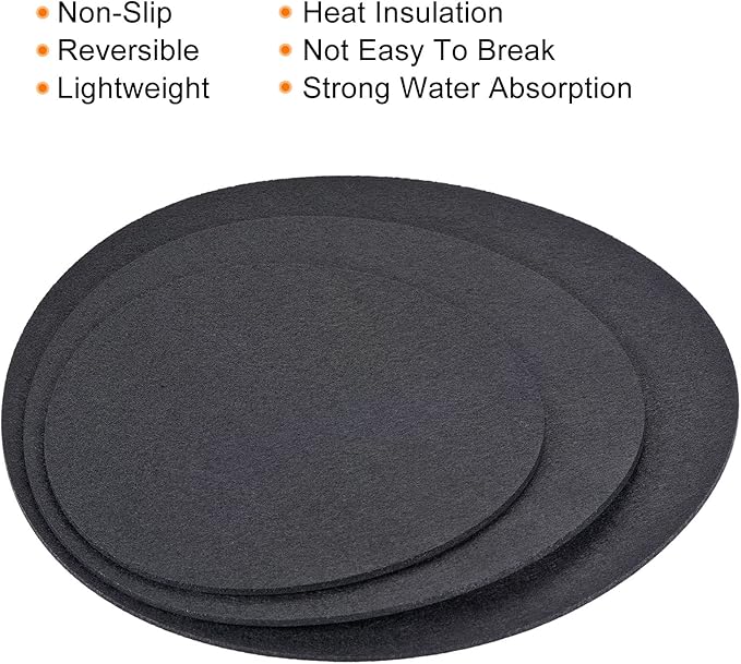MECCANIXITY Plant Coasters 8 10 12 Inch Reversible Absorbent Waterproof Round Felt Pad Mat, Black 9in1 Set