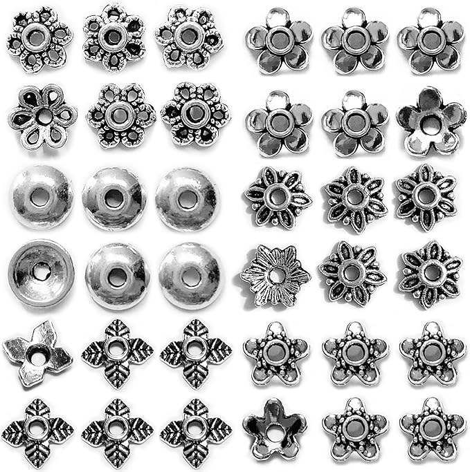 Antique Silver Spacer Bead Caps Set – 600Pcs Mixed Tibetan & Bali Style Beads Caps for Jewelry Making | Fits 8–14mm Beads | Silver, Brass & Copper Metal Bead Caps for Bracelets, Necklaces, Earrings