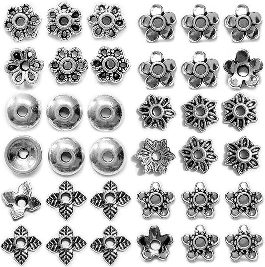 Antique Silver Spacer Bead Caps Set – 600Pcs Mixed Tibetan & Bali Style Beads Caps for Jewelry Making | Fits 8–14mm Beads | Silver, Brass & Copper Metal Bead Caps for Bracelets, Necklaces, Earrings