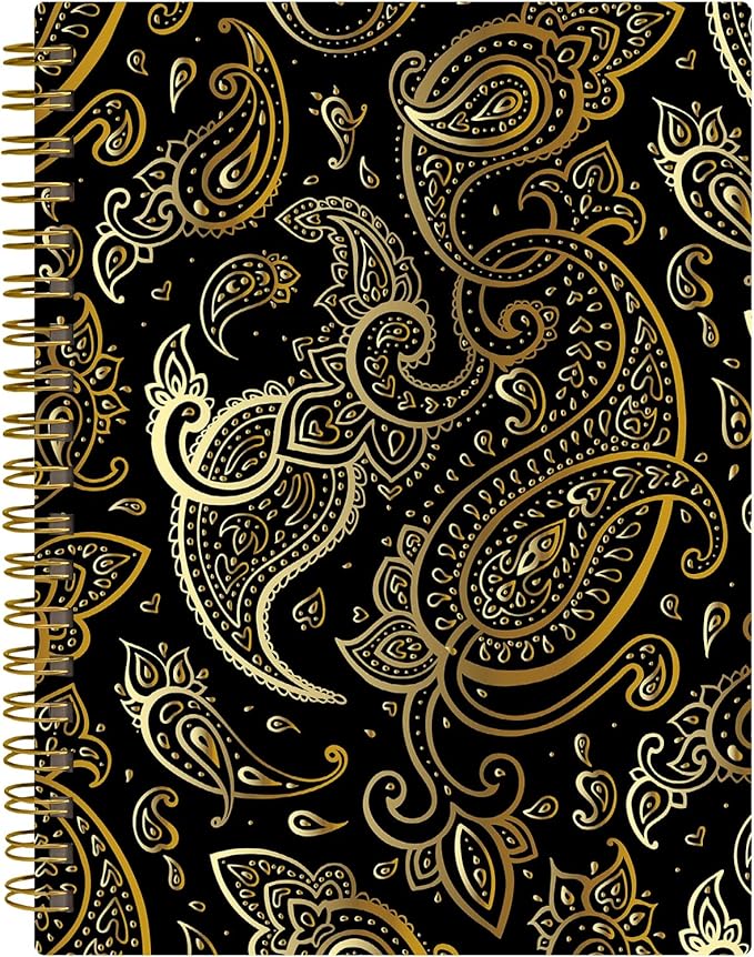 Spiral Journal Notebook,A5 Hardcover Lined Journals for Women 6 x 8.3 in,60 Sheets 120 Pages Thick Paper,Cute College Ruled Writing Notebook for Office Work School(Gold Paisley)