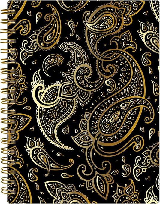 Spiral Journal Notebook,A5 Hardcover Lined Journals for Women 6 x 8.3 in,60 Sheets 120 Pages Thick Paper,Cute College Ruled Writing Notebook for Office Work School(Gold Paisley)