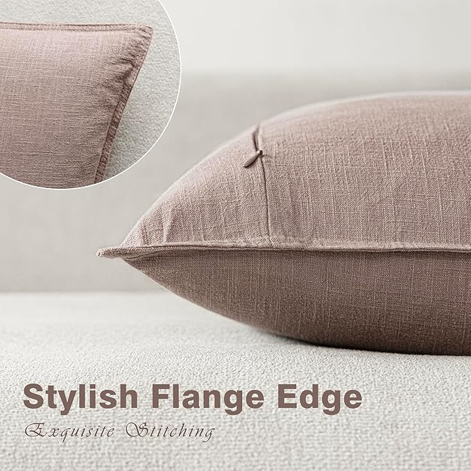 Foindtower Set of 2, Decorative Linen Soild Throw Pillow Covers Soft Accent Euro Cushion Case Boho Farmhouse Pillowcase for Chair Couch Sofa Bedroom Living Room Home Decor 24 x 24 Inch Dusty Pink