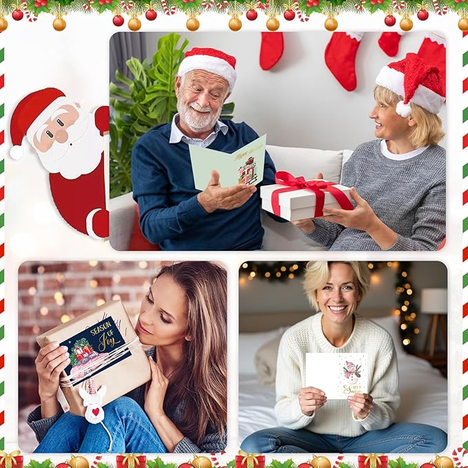 Christmas Cards, 36 Pack Merry Christmas Cards with Envelopes & Stickers, 4x6 Inch Holiday Card, 6 Assorted Designs Greeting Card for Xmas